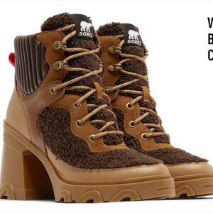 Sorel Women's Brex Heel Cozy Lace Bootie Boots - Tawny Buff Blackened Brown